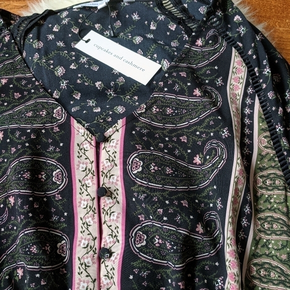 CUPCAKES AND CASHMERE nollie black dress black pink printed small NWT - Picture 7 of 11